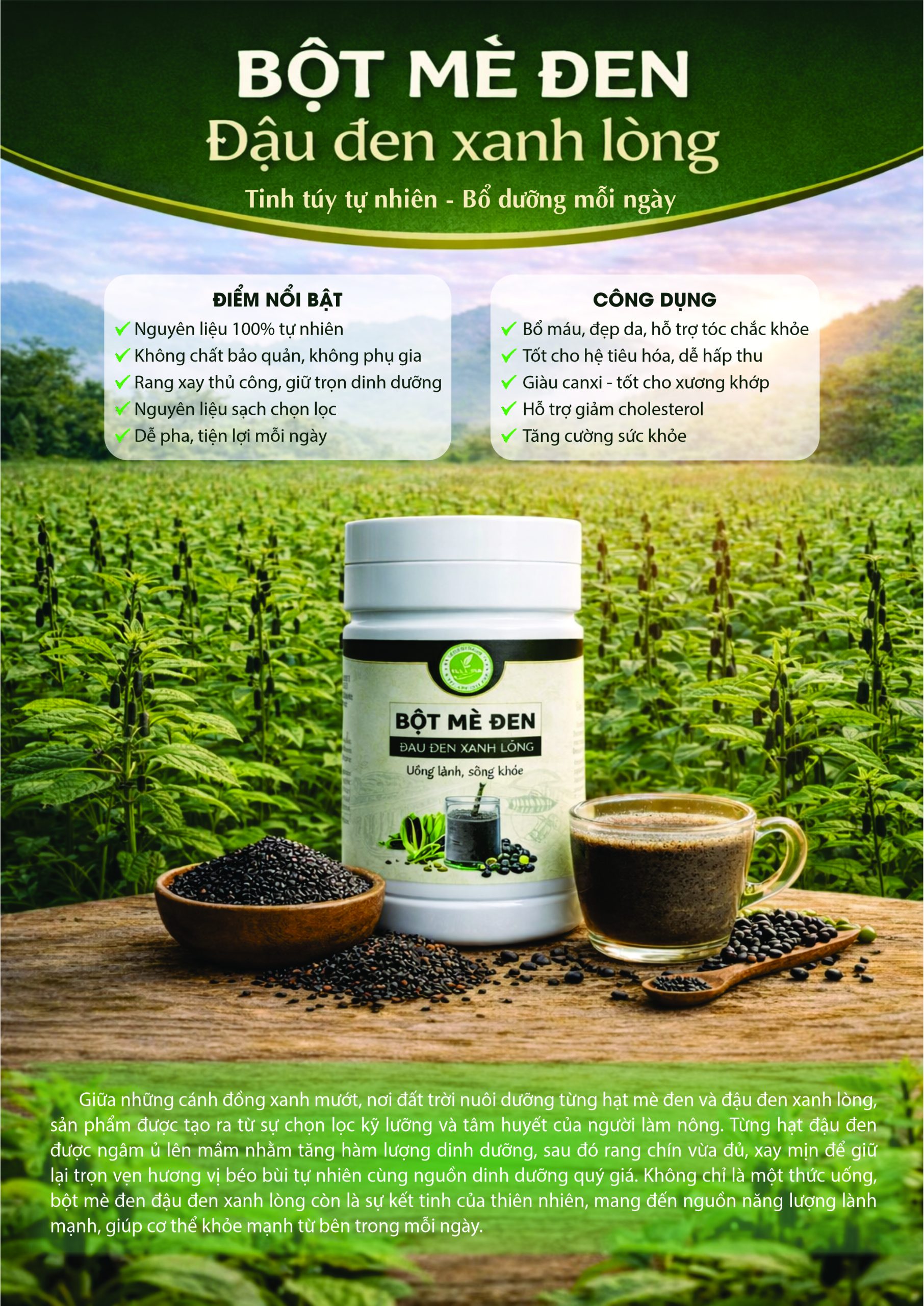 Bột mè đen đậu đen xanh lòng – Hộp 500g
