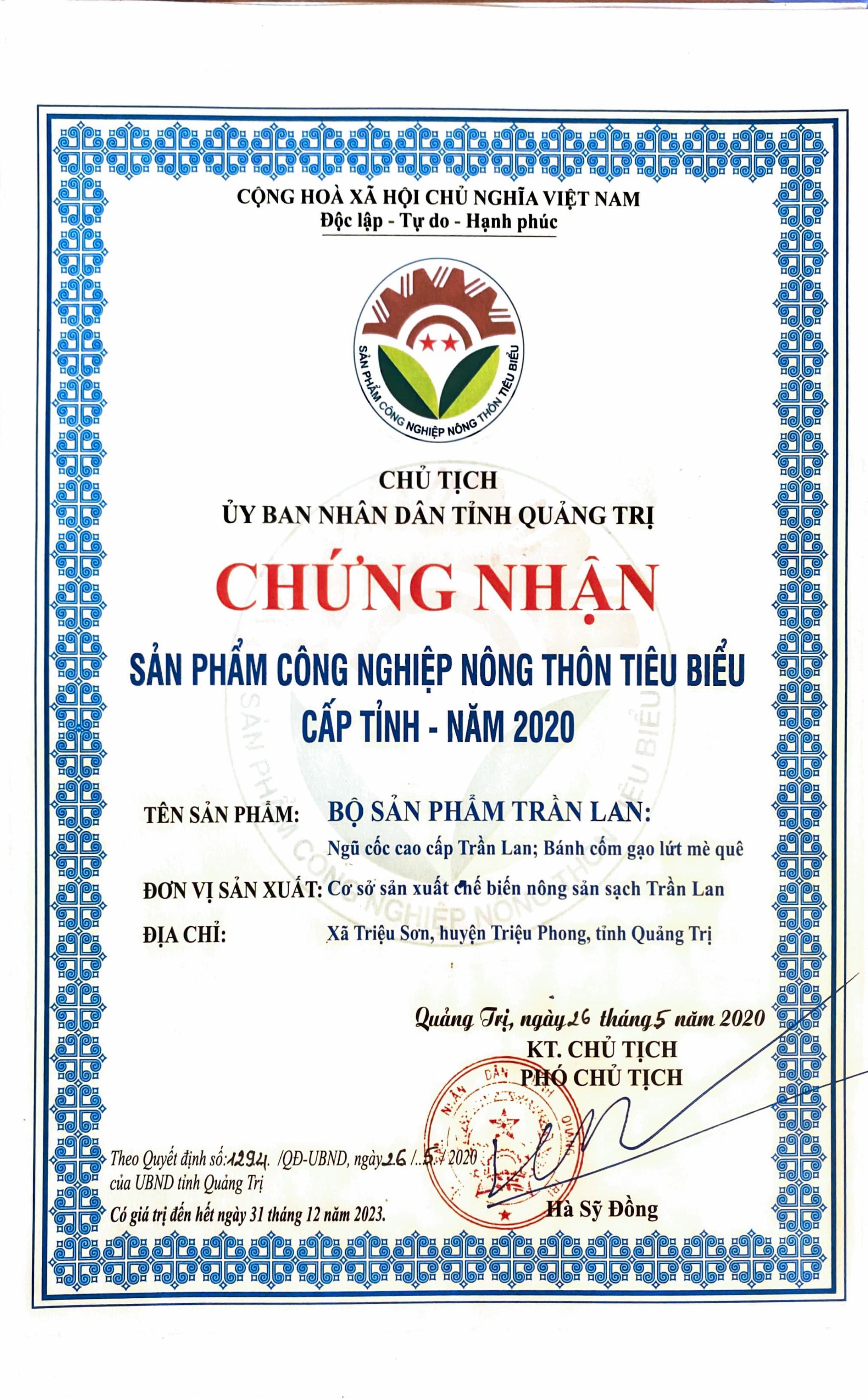 Giải thưởng và chứng nhận Trần Lan