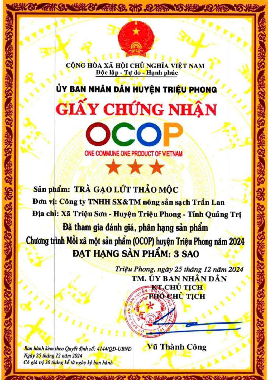 Giải thưởng và chứng nhận Trần Lan