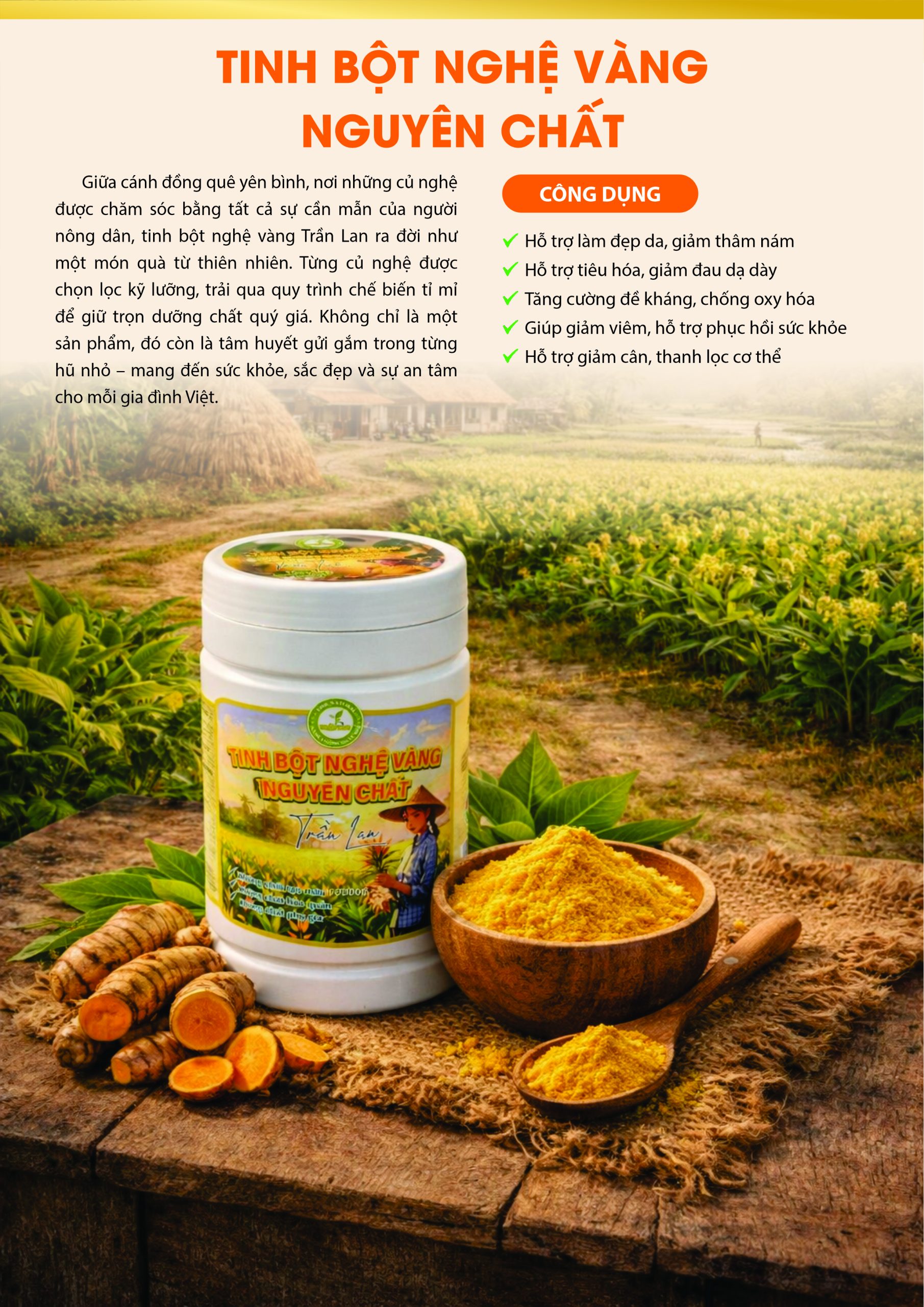 Tinh bột nghệ vàng nguyên chất – Hộp 250g/500g